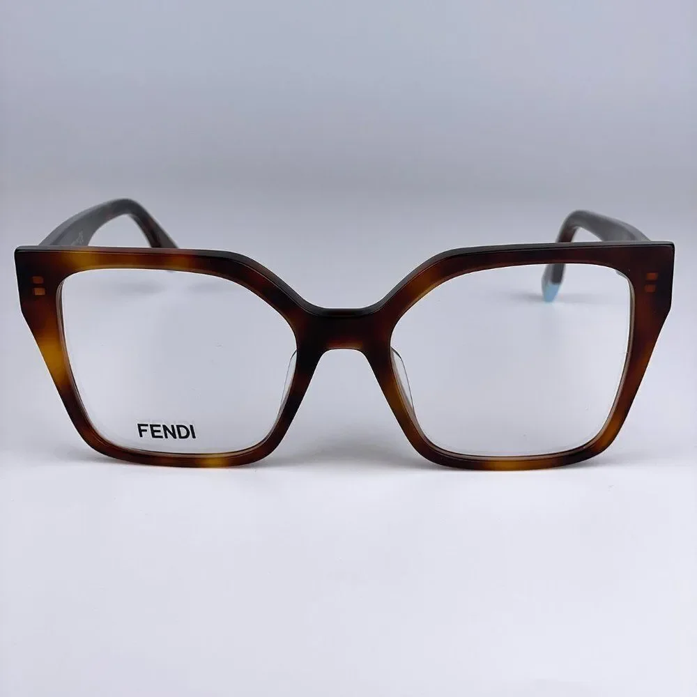 NEW Fendi FE50002I WAY 053 Shiny Havana Women Square Oversized Eyeglasses